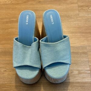 Forever 21 Light Blue Denim Platform Heels